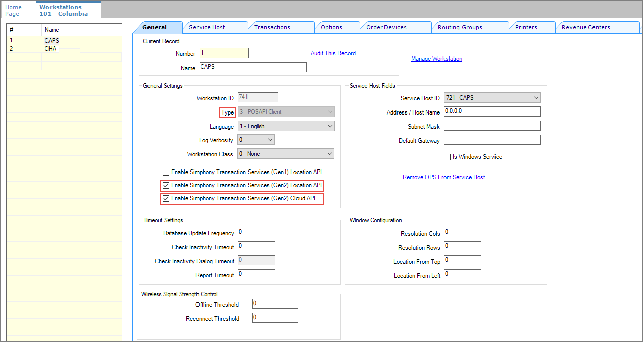 This figure shows the Workstation module, General tab.