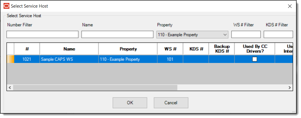 This figure shows the Select Service Host selection window for CAPS workstations.