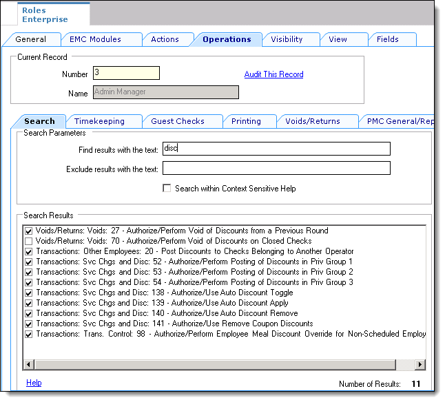 This figure shows the Roles module and its Operations tab.