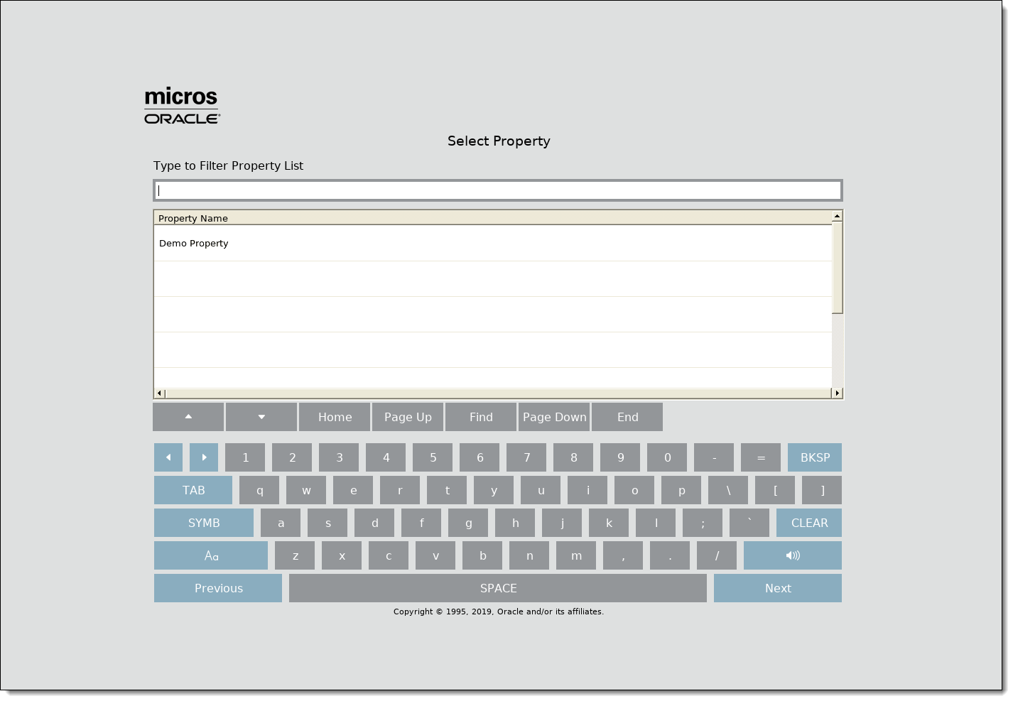 This figure shows the CAL Select Property window for Simphony Standard Cloud Service users.