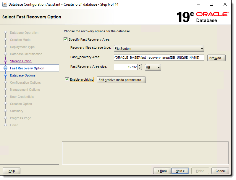 This figure shows the Select Fast Recovery Option window.