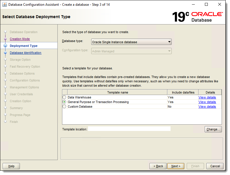 This figure shows the Select Database Deployment Type window.