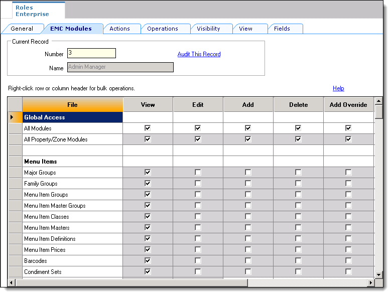 This figure shows the Roles module and its EMC Modules tab.