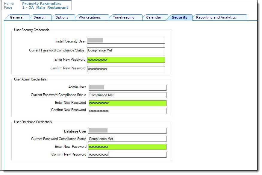 This image displays the Security tab of Property Parameters and the relevant sections required for configuration