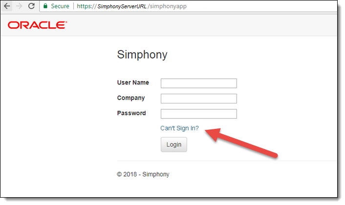 This figure shows the Simphony Web Portal Can’t Sign In? link. This figure shows the Simphony Web Portal Can’t Sign In? link.