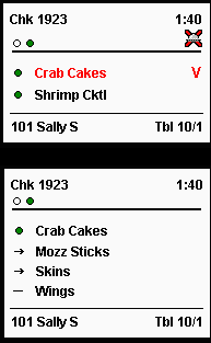 This figure shows the chit with new and voided menu items.