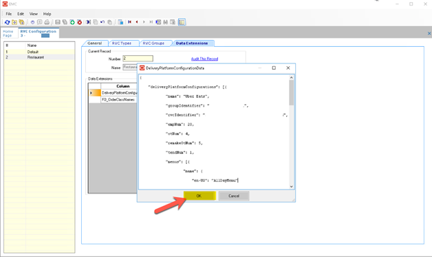 This figure shows the JSON code for DeliveryPlatformConfigurationData dialog.