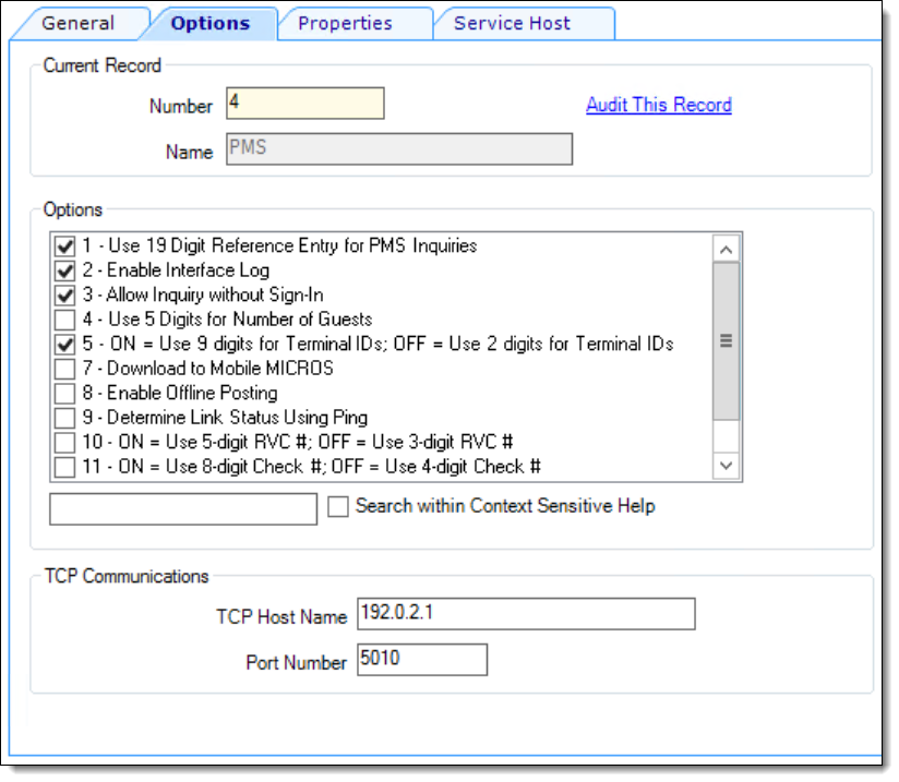 This figure shows the Interface module’s Options tab.