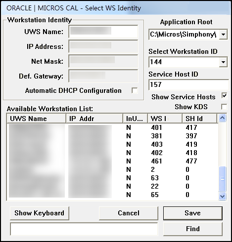 This figure shows the Select WS Identity dialog.