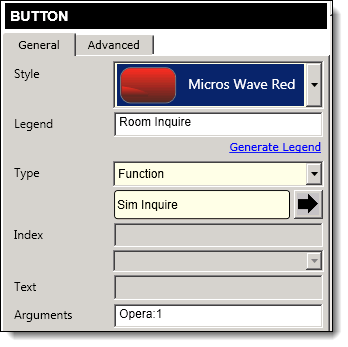 This figure shows a Room Charge Inquiry button as configured in the Page Design module.