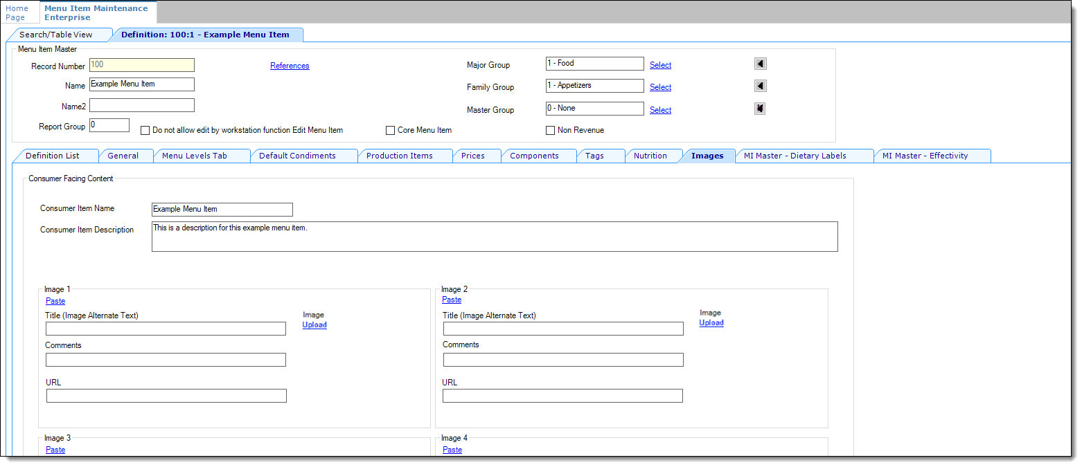 This figure shows the Menu Item Definition Images tab.