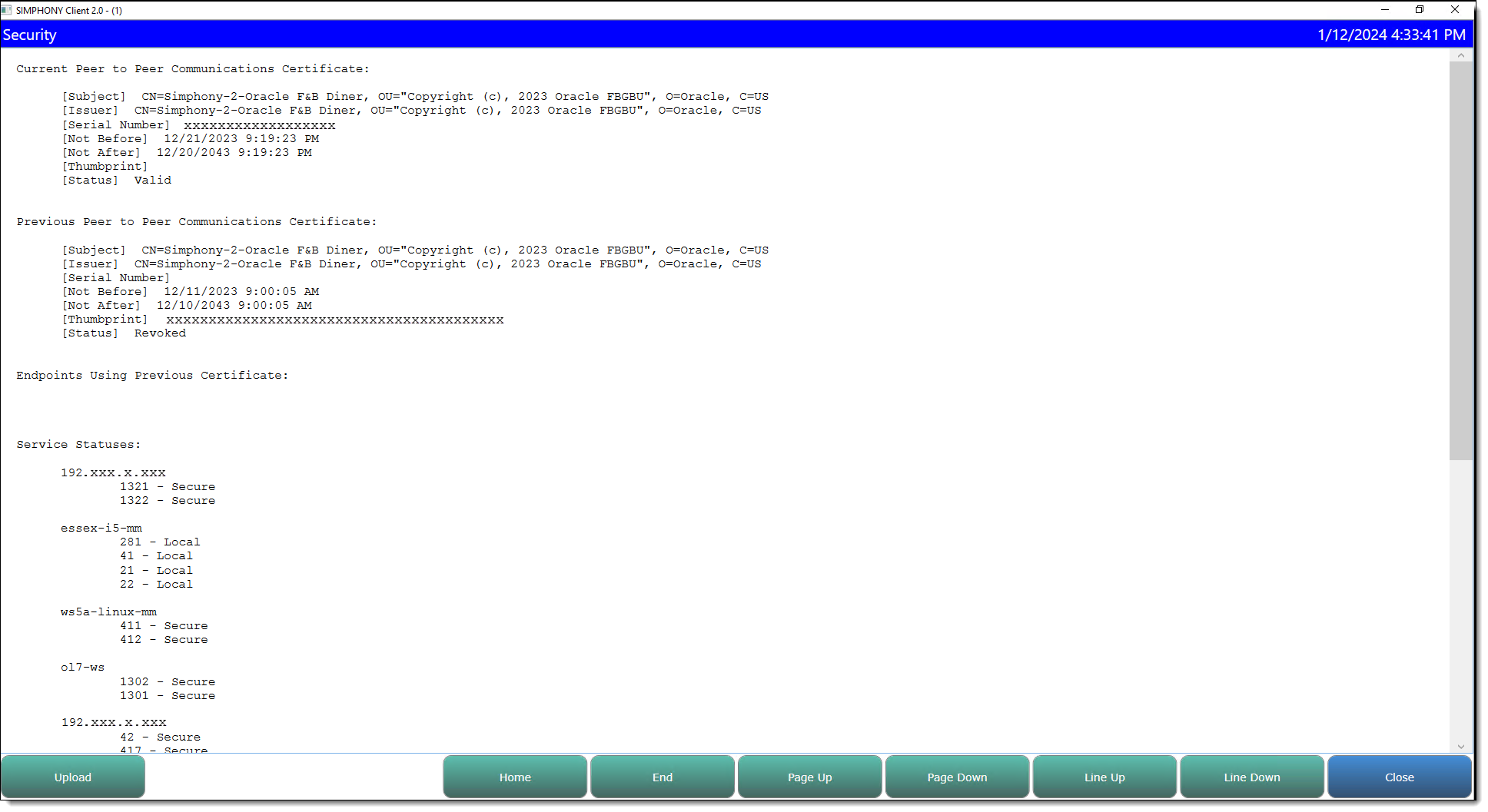 This figure shows the workstation services security and status report.