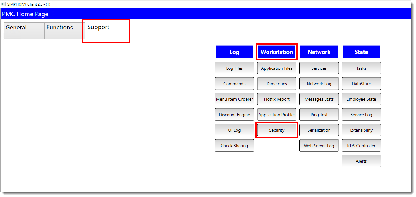 This figure shows the launched PMC’s workstation Security button.