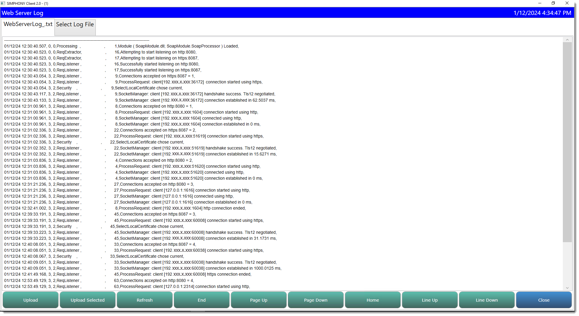 This figure shows the Web Server log from the PMC.