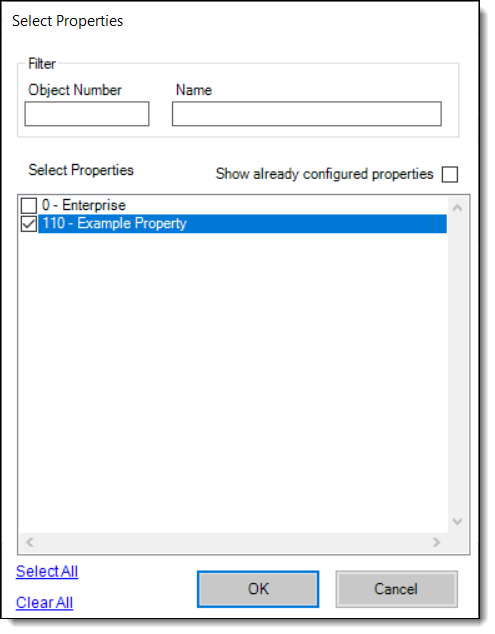 This figure shows the screen for selecting the property to receive the Service Host download packages.