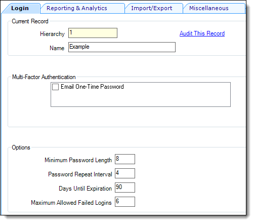 This figure shows the enhanced password security options. This figure shows the enhanced password security options.