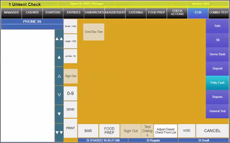 This figure shows the unsent checks banner on the transaction page using the POS client for the workstation or tablet UI.