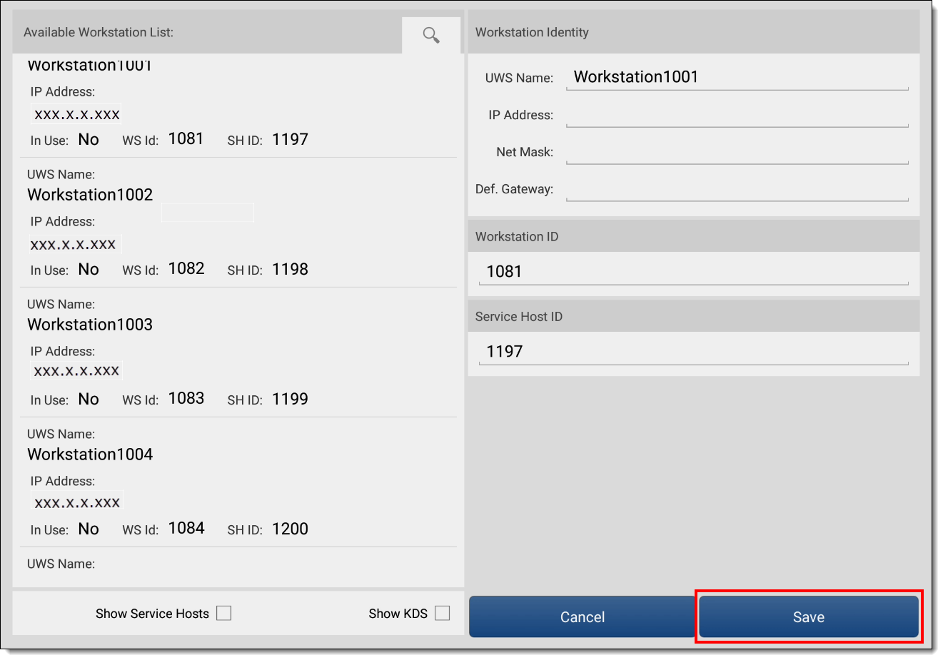 This figure shows the screen where you select a workstation, and moving forward, identify this device as such on the system.