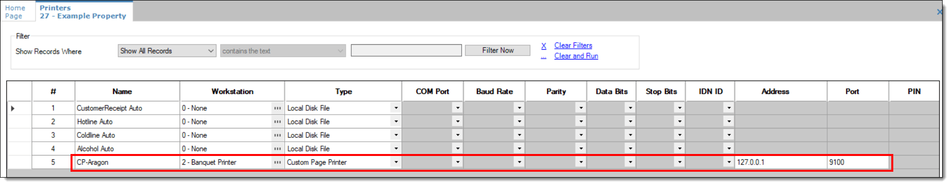 This figure shows additional network printer setup in the Simphony EMC Printers module.