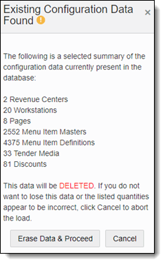 This figure shows the window which lists the existing configuration of the targeted system when uploading cloned data.