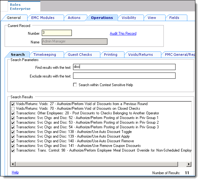 This figure shows the Roles module and its Operations tab.