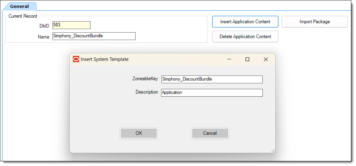 This figure shows the extension application module when identifying the Simphony discount bundle to the system.
