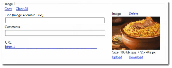 This figure shows the Menu Item Definition image handling section.