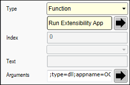 This figure shows the Type, Function, and Arguments fields in the Page Design module.