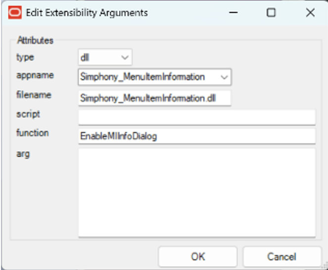 This image shows the Edit Extensibility Arguments dialog.