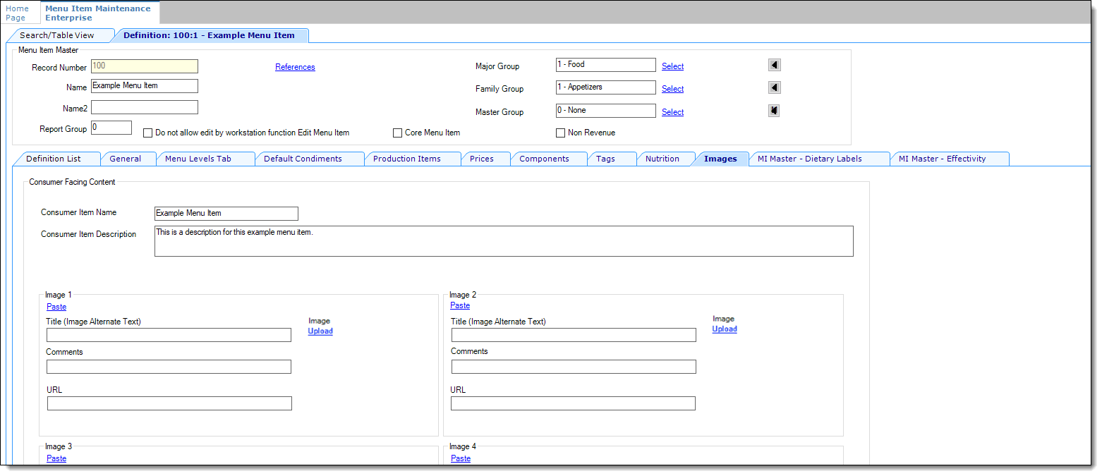 This figure shows the Menu Item Definition Images tab.