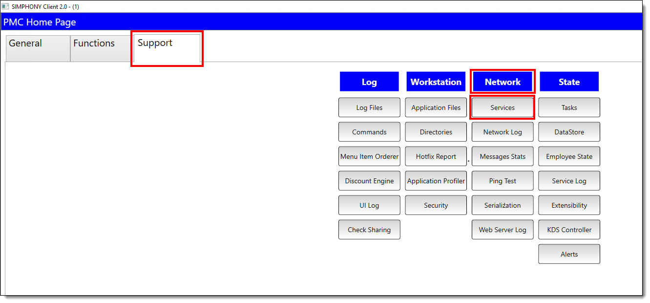 This figure shows the launched PMC’s network Services button. This figure shows the launched PMC’s network Services button.
