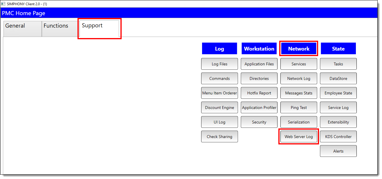 This figure shows the launched PMC’s network Web Server Log button. This figure shows the launched PMC’s network Web Server Log button.