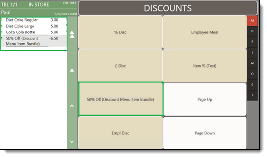 This figure shows the discount bundle button on the workstation touchscreen.