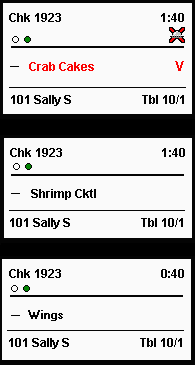 This figure shows the void chit with a named item, a new chit for the added menu item, and the previously fired suborder unchanged.