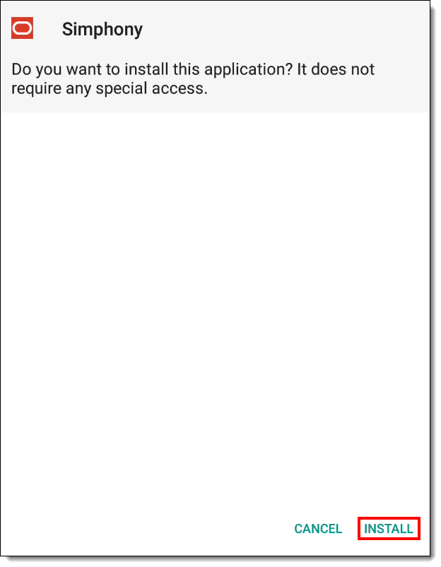This figure shows the Simphony application installation screen.