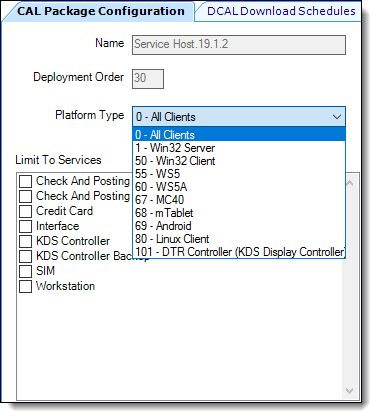 This figure shows the CAL Package Configuration tab and the available platform types as shown from the drop-down list. This figure shows the CAL Package Configuration tab and the available platform types as shown from the drop-down list.