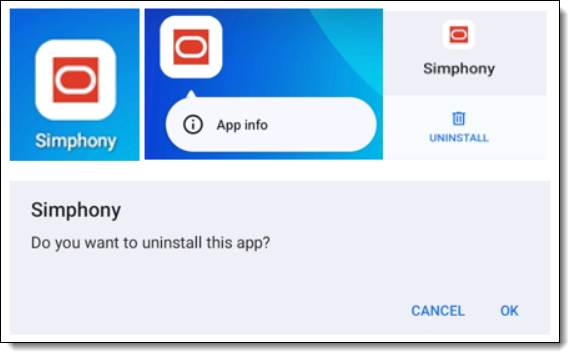 This figure shows the Simphony Android Service Host application uninstall window.