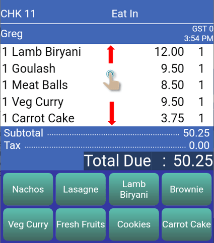 This figure shows the scrollable check detail on the POS handheld device. This figure shows the scrollable check detail on the POS handheld device.