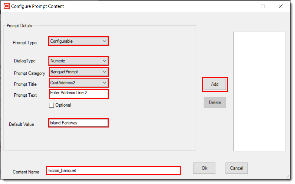 This figure shows the configurable prompt details window and the available settings.