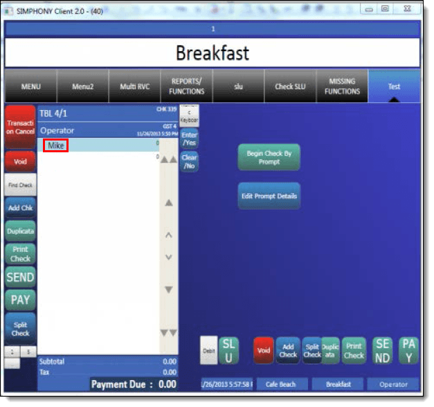 This figure shows the results of editing check header content in the check detail area on the POS workstation.