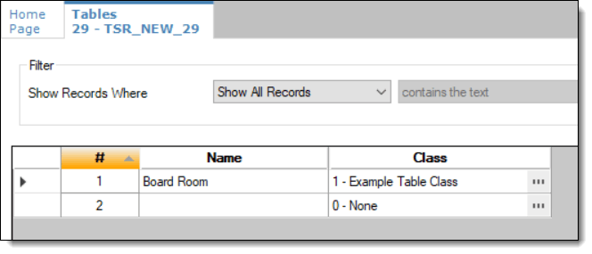 This figure shows the Tables module where you can insert names for rooms indicating where banquets are held.