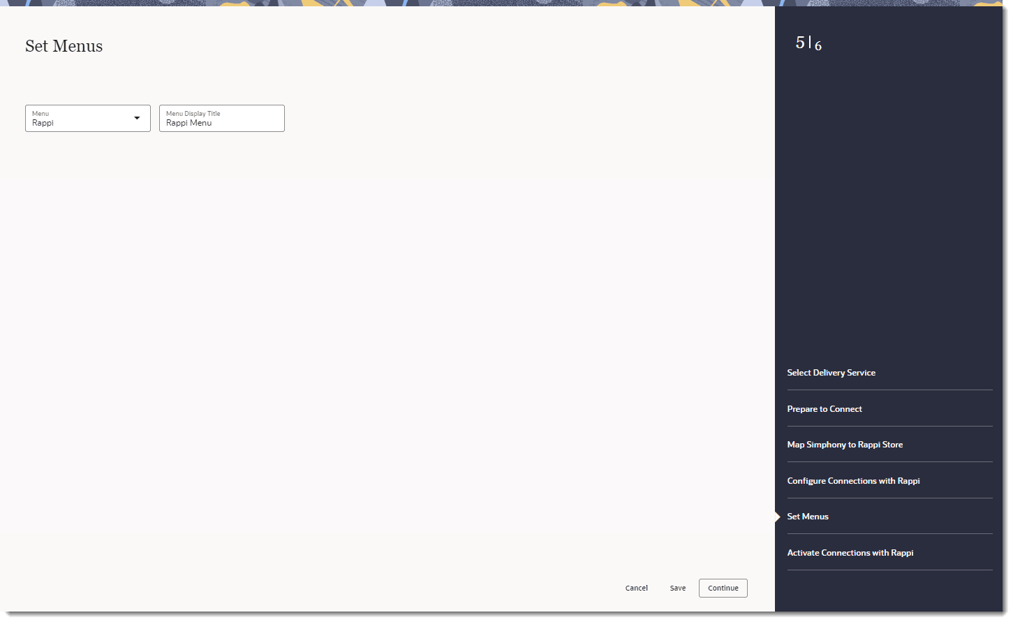 This figure shows the Set Menus page, where you can select the menu and menu display title.