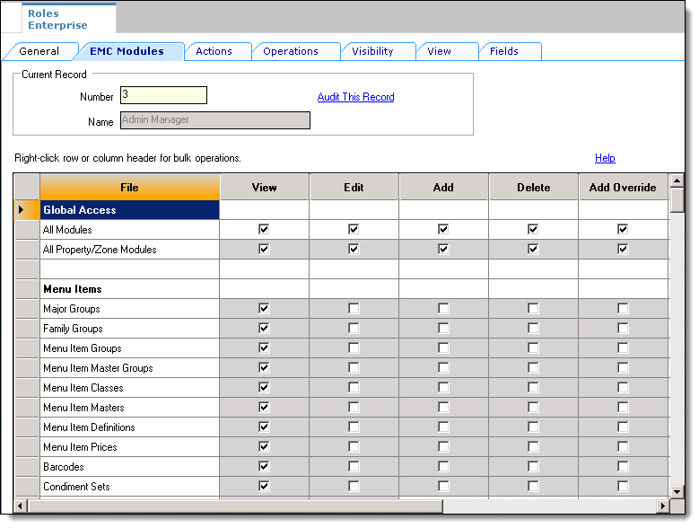This figure shows the Roles module and its EMC Modules tab. This figure shows the Roles module and its EMC Modules tab.