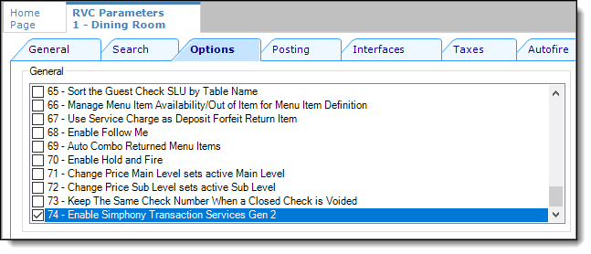 This figure shows the RVC Parameters module, Options tab.
