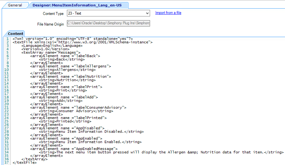 This image shows the Content area.