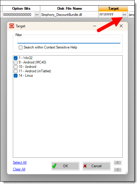This figure shows the extension application module when enabling specific workstation types for the Target field.