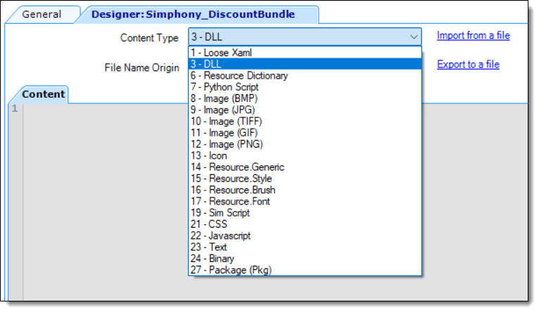 This figure shows the extension application module and assigning the content type as a DLL.