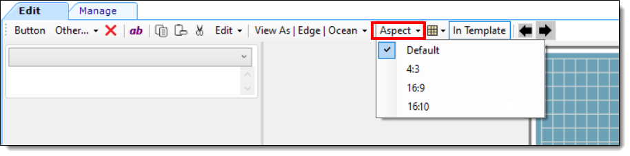 This figure shows the Aspect Ratio setting for workstations from the Page Design module.