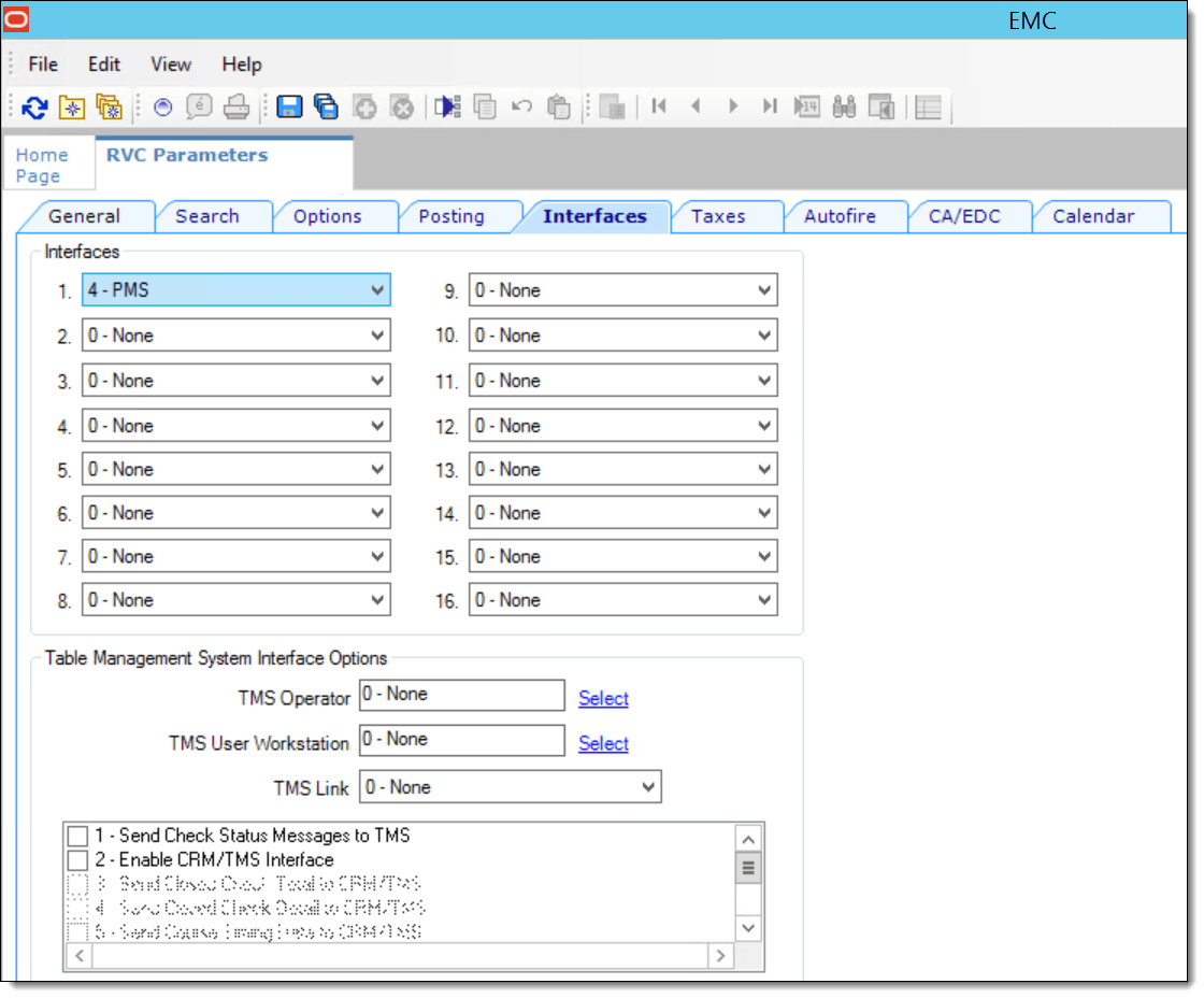 This figure shows the RVC Parameters module and where interfaces are assigned to revenue centers.