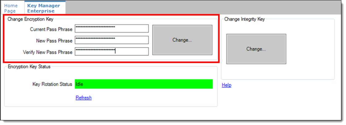 This figure shows the Key Manager module’s pass phrase rotation process. This figure shows the Key Manager module’s pass phrase rotation process.